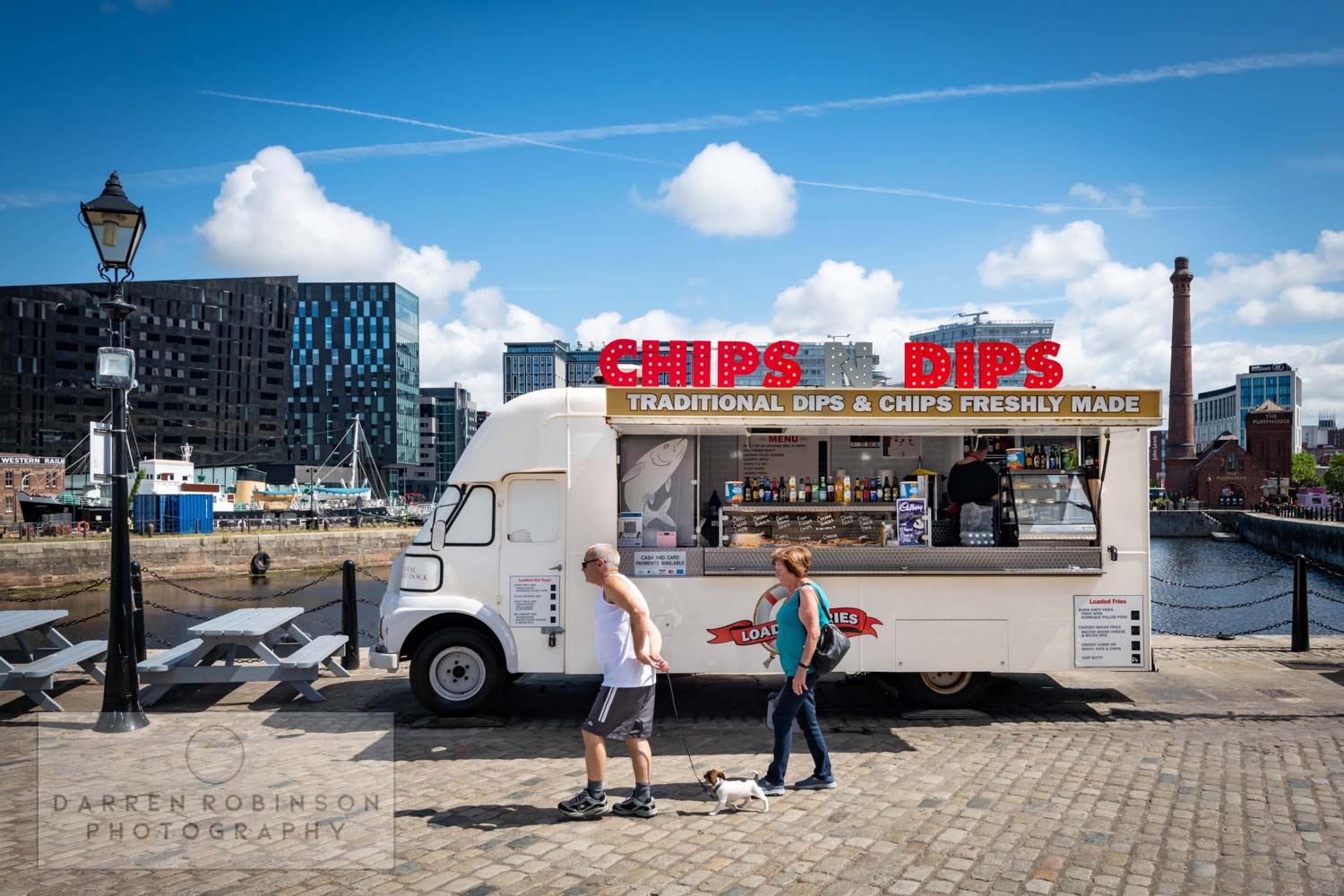 Liverpool heritage sites. Takeaway van between The Pier Head and Albert Dock.